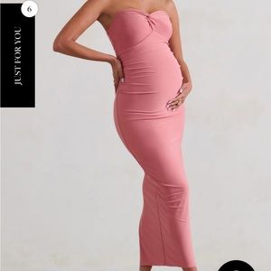 Club L London Evita Pink Maternity Sweetheart Twist Detail Midi Dress